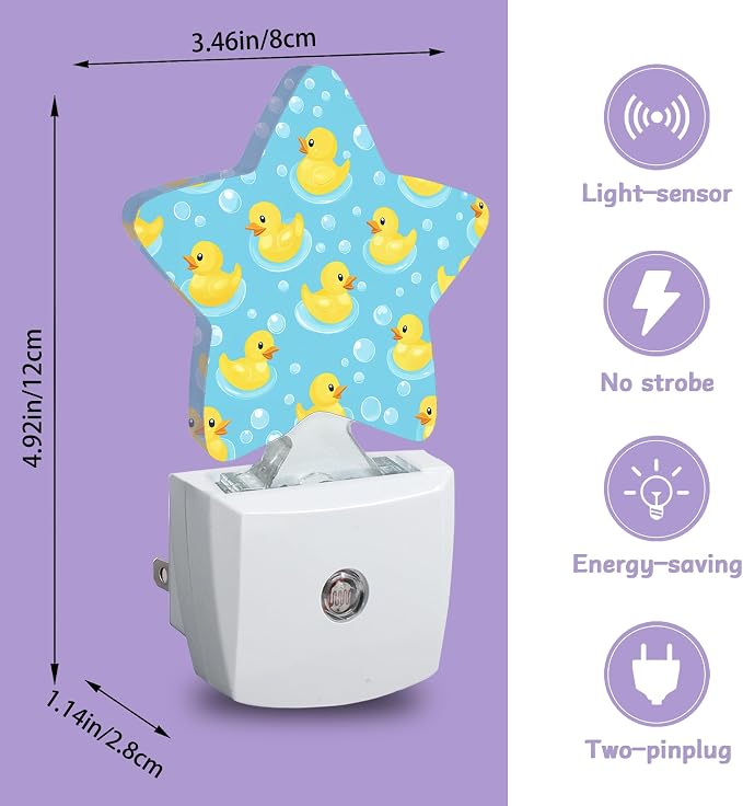 Cute Rubber Ducks Decorative Nightlight Plug in Wall,Bubbles Star Shaped Night Light with Built in Sensor for Home Decor,Kitchen Hallway Stairs Desk Lamp