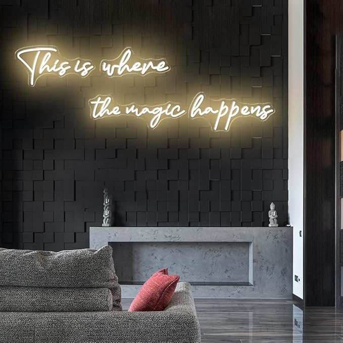 Super Large This Is Where The Magic Happens Neon light, 83” This Is Where The Magic Happens Neon Sign Large with Remote Dimmer, Neon Light Signs for Wedding, Birthday, Christmas Party, Warm White