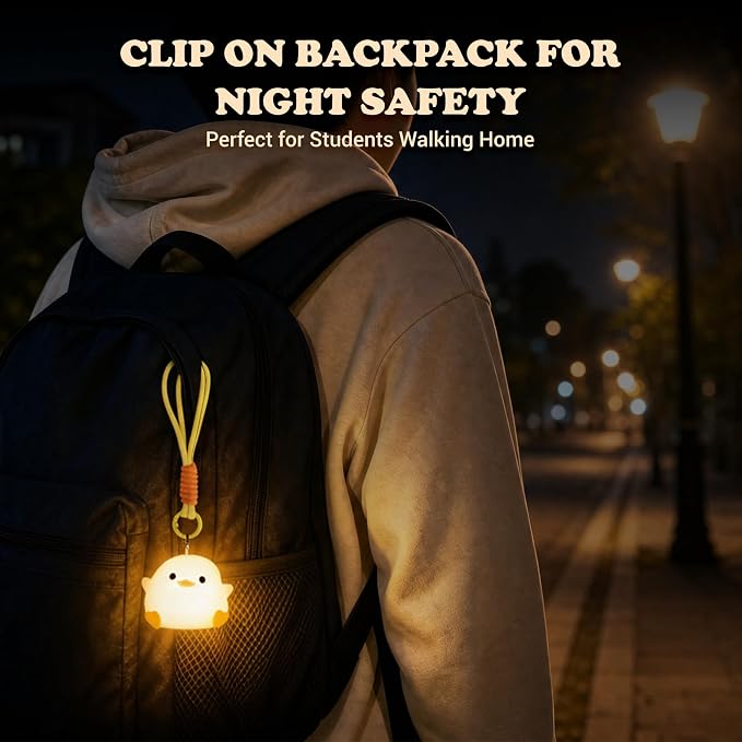 UNEEDE Mini Duck Night Light with Lanyard, 8 Color Changing Rechargeable | Portable Mini Night Light for Kids, Soft Silicone Duck Squishy Cute Lamp for Bedroom & Camping, Gifts