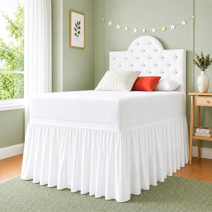 Cottingon Dorm Room Bed Skirt, 100% Microfiber, White, Twin XL-32 Drop