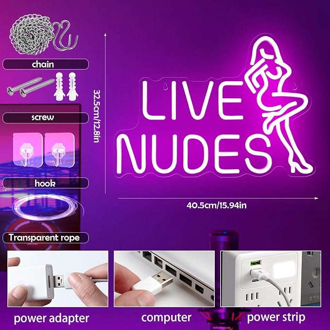 Lady Neon Sign Dimmable Pink LED Lights Bar Club Lounge Man Cave Wall Art | USB Powered Neon Sign with Vintage Lady Design Pink LED Light for Bar Basement Bachelor Club Party Bedroom Shop Wall Decor