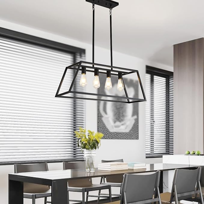 HQZBPTPendant Lighting for Kitchen Island Linear Hanging Light Fixture Matte Black 4-Light Industrial Pendant Lighting for Kitchen Island
