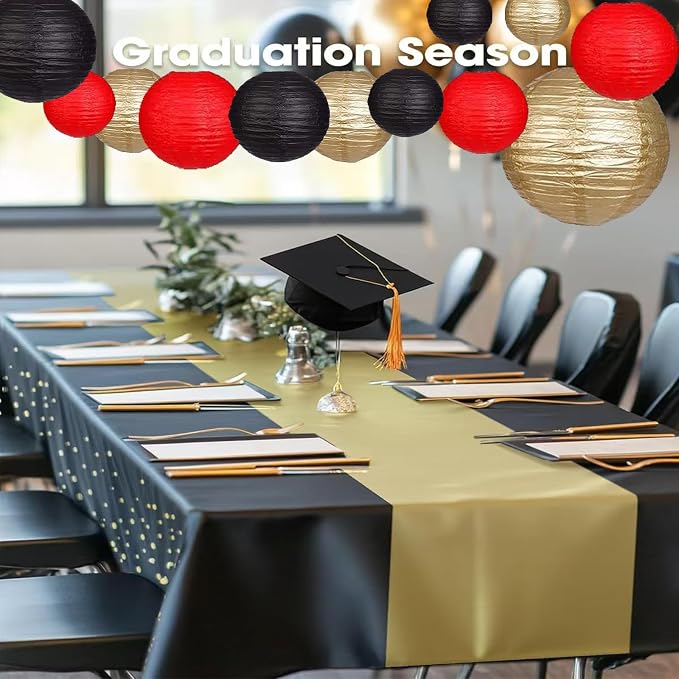12Pcs Paper Lanterns 6”, 8”, 10”, 12”,Paperlanterns Party Decoration, Black Red Gold Paper Lanterns for Wedding, Bridal, Birthday, Outdoor, Home, Garden, Holiday and Party.