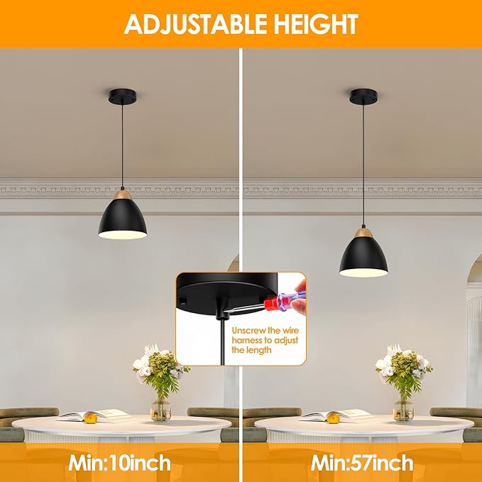 3 Pack Pendant Lights for Kitchen Island, 5.9" Cone Metal Shade Adjustable Height Black Small Hanging Lamps for Dining Room Light Fixtures Over Table Modern Ceiling Fixture
