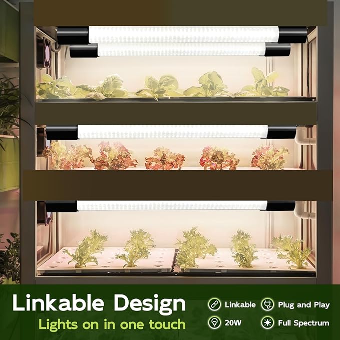 Hlite LED Grow Light 16 inch, Hanging Full Spectrum Linkable 4 Pack | Linkable Plant Grow Lights for Indoor Plants, Plug and Hanging with On/Off Switch, Seedling to Flowering, White