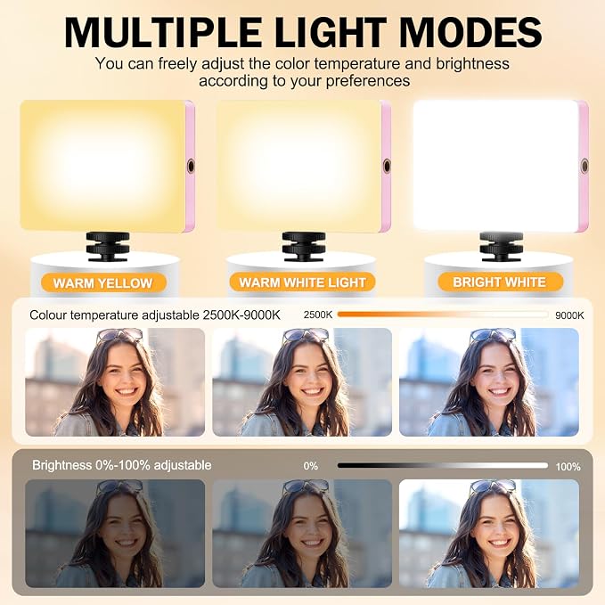120 LED Selfie Light for iPhone, Portable Phone Light with Clip & Camera Tripod Adapter - 5000mAh Rechargeable, 3 Lighting Modes, CRI 97+ for Video Recording, TikTok, Tripod Mount Rings