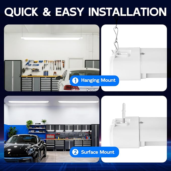 hykolity 4FT Linkable LED Shop Light,44W 4600LM 5000K Daylight,4 Pack | Surface Mount Utility Light, Daisy Chain Shop Lights for Garage,Workshop,Warehouse,Basement,White