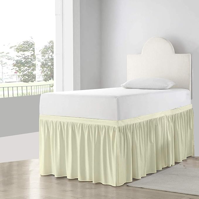 Shreem Linen Dorm Bed Skirt Twin XL, 42 Inch-Drop, 100% Microfiber Extra Long Bedskirt, Ivory