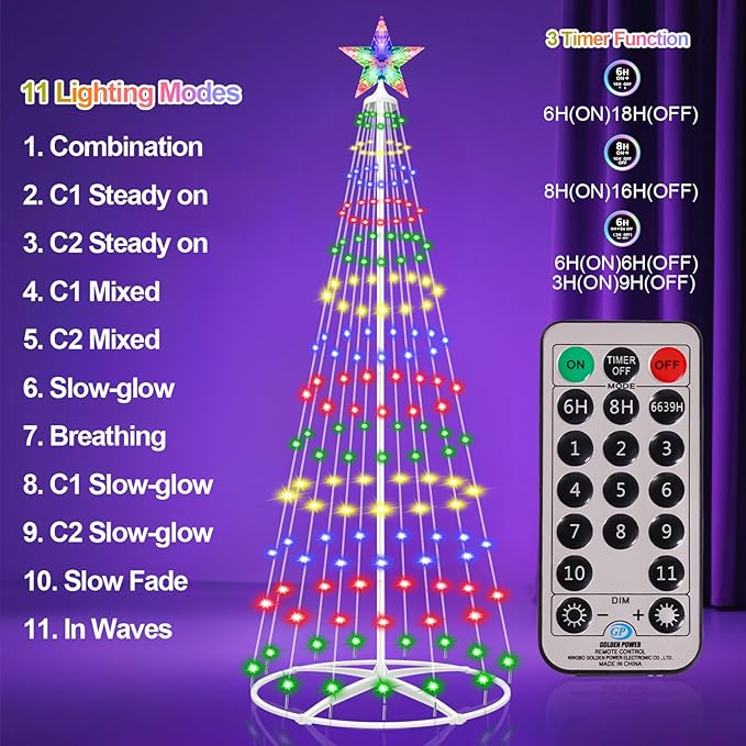 Prelit Christmas Cone Tree with Lights, 4FT 156LEDs Small Christmas Tree Light with Remote Control, Timer, 11 Lighting Modes, Artificial Outdoor Christmas Tree for Yard Porch Lawn Decorations