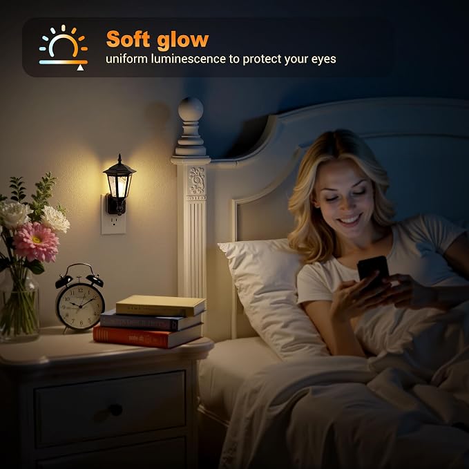 JandCase Night Lights Plug into Wall, 3000K Soft White | Dusk to Dawn Sensor, 0-100LM Dimmable Industrial 180°Rotating Night Light for Bedroom, Bathroom, Living Room, Hallway