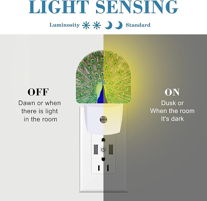 Peacock Night Light with Dusk to Dawn Sensor for Room Decor, Hallway, Kitchen, Bathroom, Nursery, Stairs