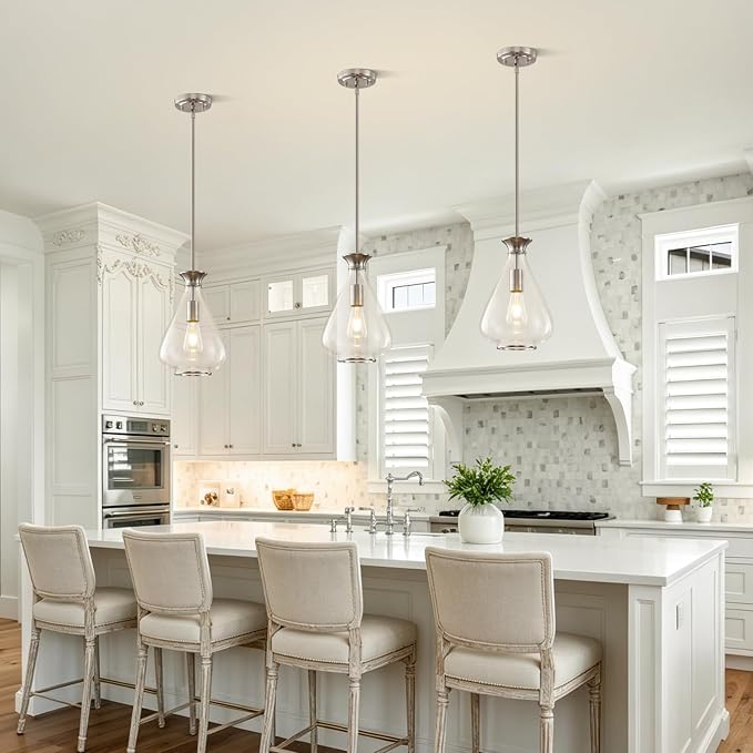2 Pack Modern Pendant Lights Kitchen Island, Brushed Nickel Pendant Light Fixtures with 8.5" Clear Glass Shade,Industrial Hanging Pendant Lights Fixture for Kitchen Island Dining Room Bedroom Entryway
