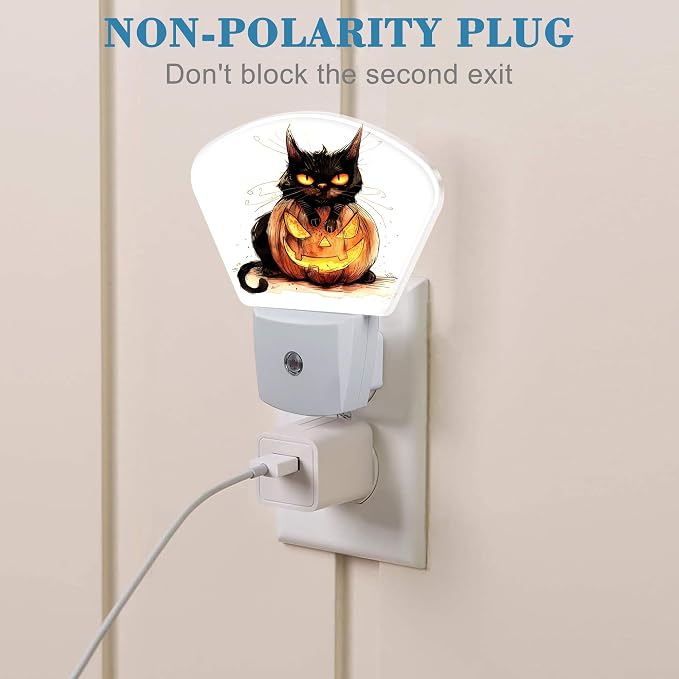 Halloween Black Cat Night Light for Kids, Halloween Pumpkin LED Night Light Plug into Wall with Dusk to Dawn Sensor for Girls Boys Women Men Bedroom, Hallway, Kitchen, Bathroom, Stairs Decor