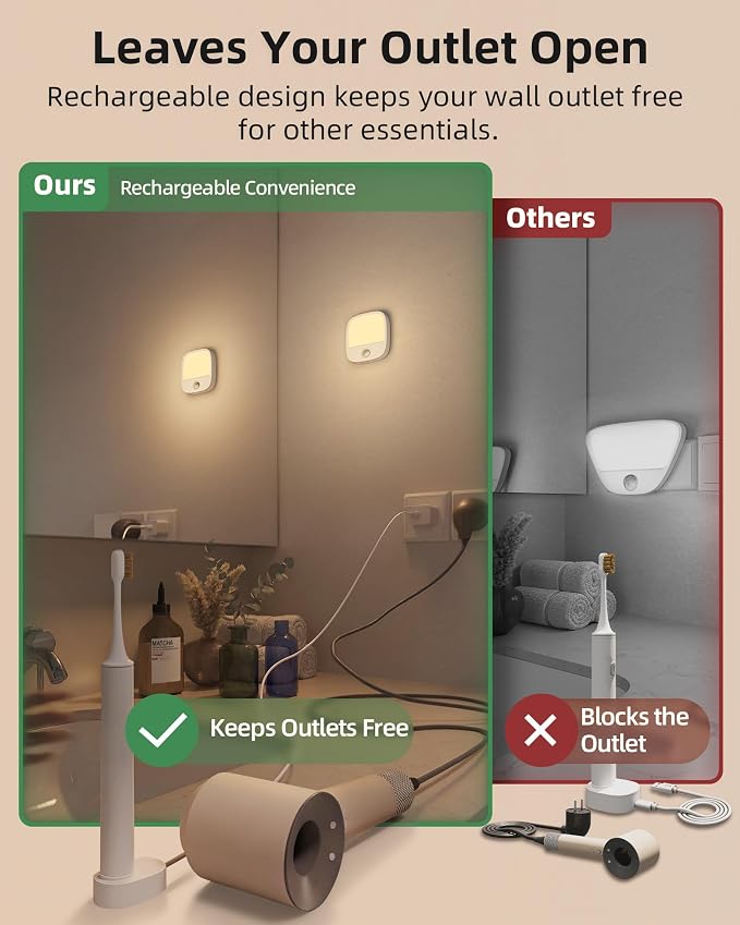 EZVALO Rechargeable Motion Sensor Night Lights, 2 Pack Magnetic Stick-On LED Lights with 3 Color Temperatures, Dimming Memory 1000mAh Battery Light for Closet, Bedroom, Hallway, Stairs, Bathroom