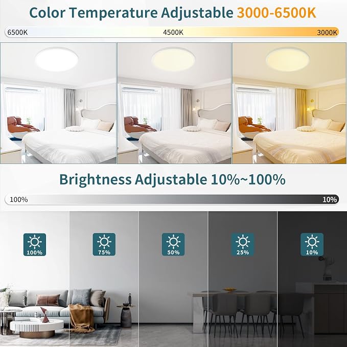 Modern Led Ceiling Light Fixtures Dimmable with Remote Control, 15.4 Inch Ultra Thin Flush Mount with Night Light, 36 W, 4500 LM, for Bedroom, Kitchen, Dining Room, Living Room