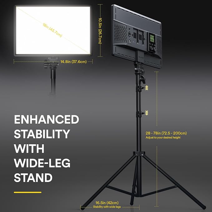 2-Pack 18" 45W LED Video Light Panel Kit with 78" Stand & Remote | Cri 97+ Bi-Color 2500k-6500k Studio Lights, For Video Recording, Tiktok, Youtube Streaming & Studio Photography