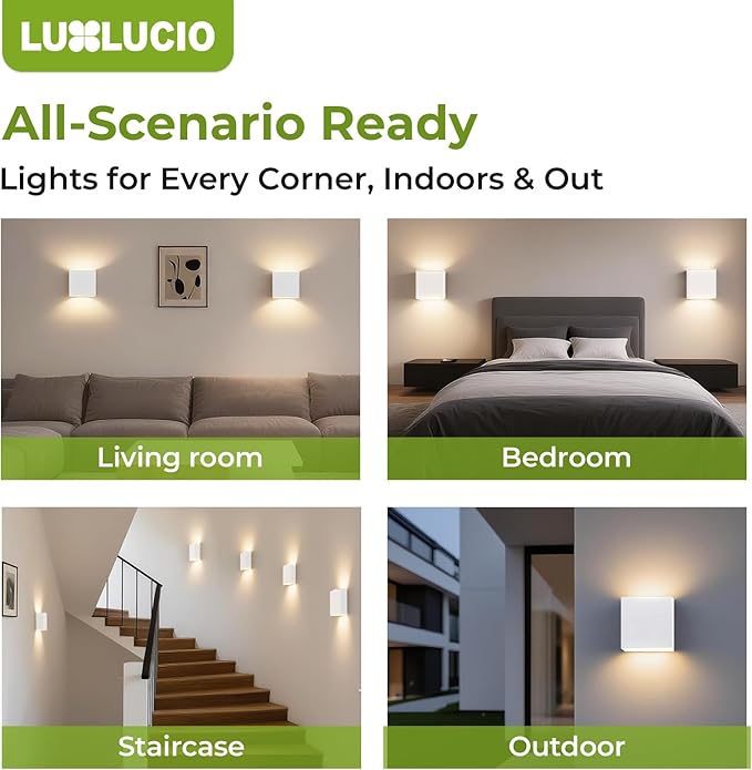 2 Pack Indoor Outdoor White Up and Down LED Wall Light, Modern Bedroom/Porch Wall Lamp, IP65 Waterproof, 5%-100% Dimmable 18W 1620lm, 5CCT (2700K-5000K), CRI90+, 120V-277V