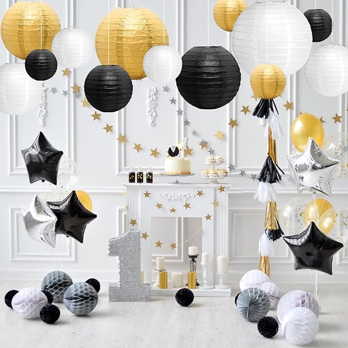 21 Pcs Paper Lanterns Party Decorations, 4/6/8/10 Inch Round Chinese Hanging Paper Lanterns for Wedding, Birthday, Baby Shower, Graduation, Classroom Ceiling Decorations Indoor Outdoor
