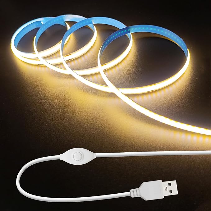 ZSLAIFU 5V LED Strip Lights, Warm USB LED Light Strip, 3.28FT Dimmable COB LED Strip Light, High Brightness Short LED Strip for Display Cabinet, Living Room, TV Lights