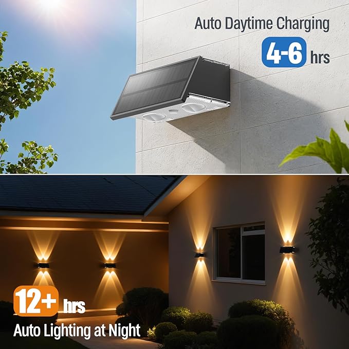 NIORSUN Solar Fence Lights,16 Pack Deck Light,Led Outdoor Lights 3000K/4500K/6000K+ RGB Up & Down Wall Lights Waterproof,Solar Powered Light for Backyard/Pool/Railing/Patio/Porch/Step