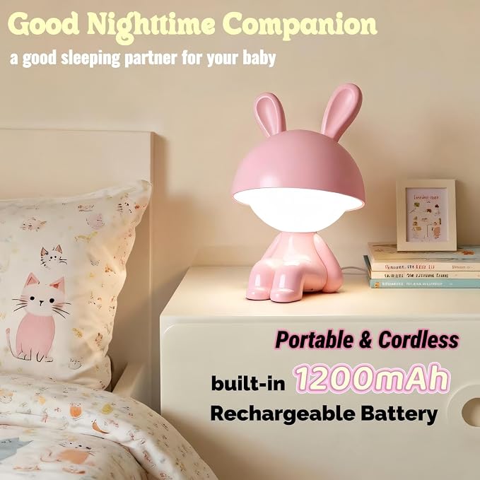 Night Lights for Kids,Rechargeable Table Light,Touch Bedside Lamps,Cordless Dimmable Warm White Light,Baby Nursery,Breastfeeding,Sleep Aid,Bunny Cute Decor Gifts for Newborn Toddler Boy Girls