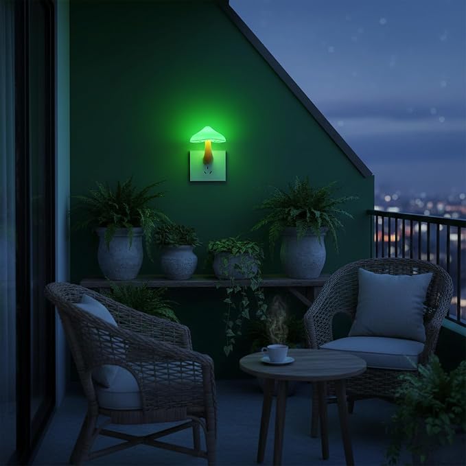 LED Mushroom Night Light Plug in Lamp, 2 Pack Night Lights Plug into Wall, Dusk to Dawn Sensor NightLight for Adults Kids Room Bedroom Bathroom Hallway Kitchen Green