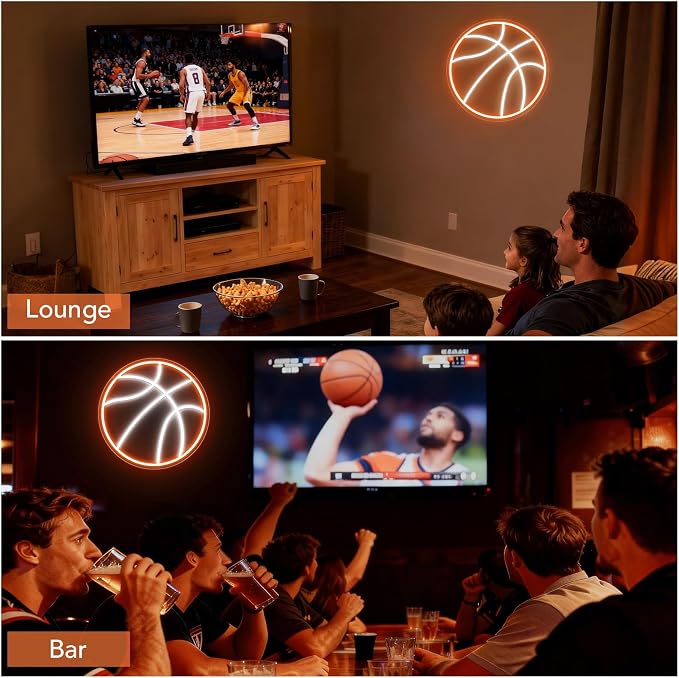Basketball Neon Sign, Dimmable LED Basketball Neon Light, USB Powered Wall Decor for Bedroom, Kids Room, Man Cave, Game Room, Sports Party, Basketball Gifts for Fans