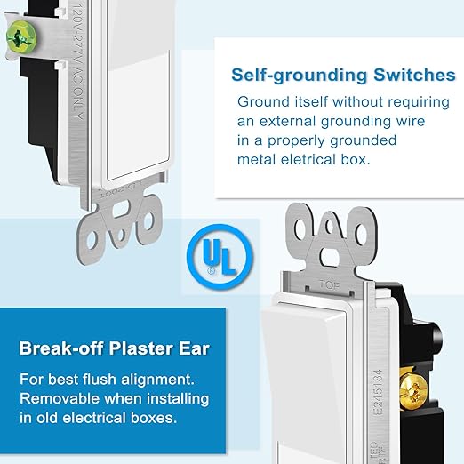 Greencycle 15 Amp Single Pole Light Switch White 100Pack,SP Rocker Paddle Light Switch,120V-277V AC,On/Off Wall Switch,Residential/Commercial Grade,Home & Office,UL Listed