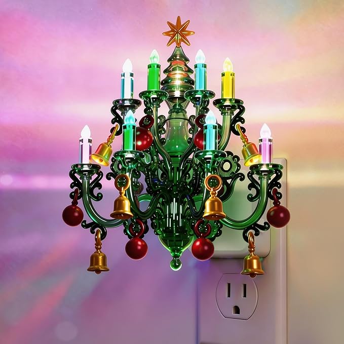 JandCase Night Lights Plug into Wall, Christmas RGB Pendant Night Light with Flame Effect,10 Color Changing Nightlight with180° Rotatable,Dimmable Plug in Night Light for Home Holiday Decor