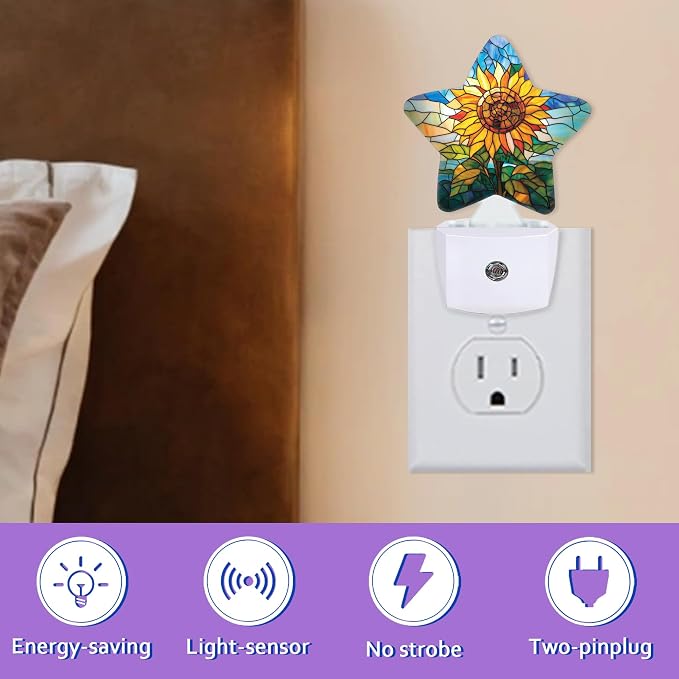Glass Sunflower Night Light for Kids,Vintage Floral Night Lights Plug Into Wall, Lightweight Dusk to Dawn Light Sensor Warm Nightlights for Girls Boys Bedroom Nursery Basement