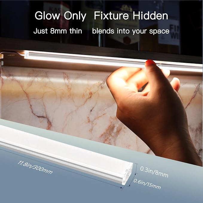 V4light Under Cabinet LED Lighting Bars, 6-Pack, Plug-in, Dimmable | 0.3in Ultra-slim aluminum, touch dimmer, 2700K–6500K adjustable, linkable for closet, shelf, kitchen & display cabinet