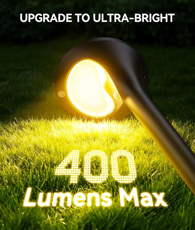 400LM Solar Pathway Lights Outdoor with Motion Sensor, 2 Pack | 3 Modes Security Solar Yard Lights, Larger Glass Panel, Waterproof Path Lights for Walkways, Garden, Patios, Driveways, Black