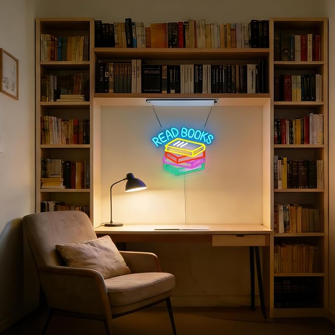 Read Books Neon Sign for Reading Room Library Classroom Wall Decor | Dimmable LED Neon Sign Colorful Book Design for Library Reading Nook Classroom Bedroom Bookstore Teacher Book Lovers Decor
