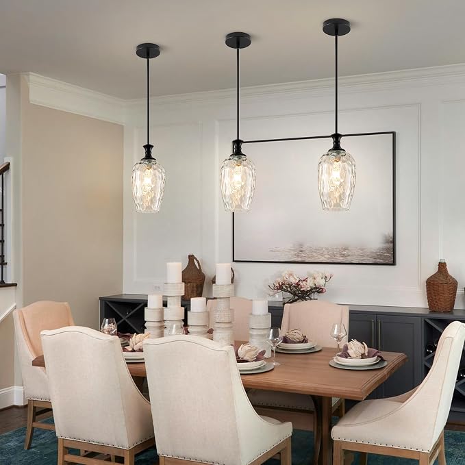 Glass Pendant Lights Kitchen Island, Modern Black Pendant Lighting Fixtures with Clear Glass Shade, Adjustable Hanging Light for Kitchen Sink, Dining Room & Bathroom 2 Pack