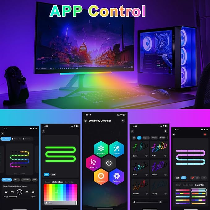 Under Monitor RGB Light Bar, 12 Inch USB Powered RGB Gaming Light Bar with APP Control, Music Sync LED Monitor Backlight, 5V 2A Ambient Desk Light for PC, Gaming Setup, TV, Desktop