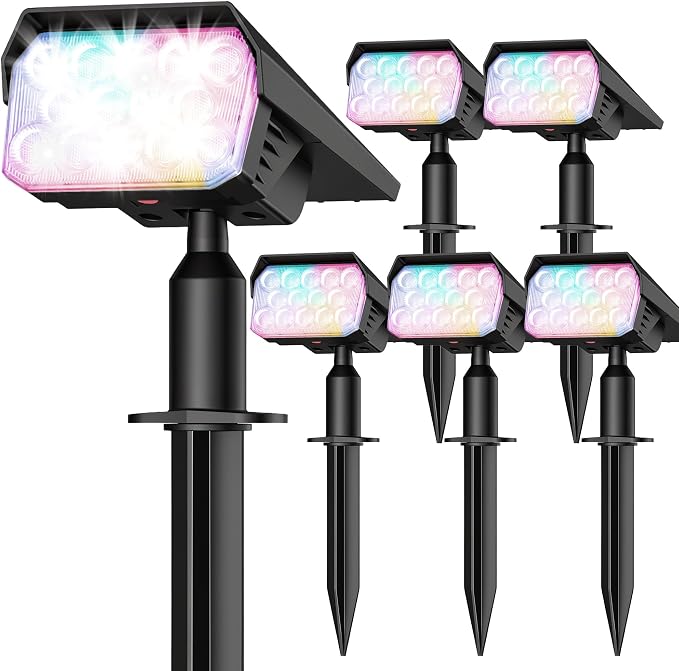 Solar Color Changing RGB Lights IP65 Waterproof, 56 LED 8 Lighting Modes Solar Spotlights, Landscape Lights for Yard Garden Pathway Holiday Decor, 6 Pack (Multicolor)