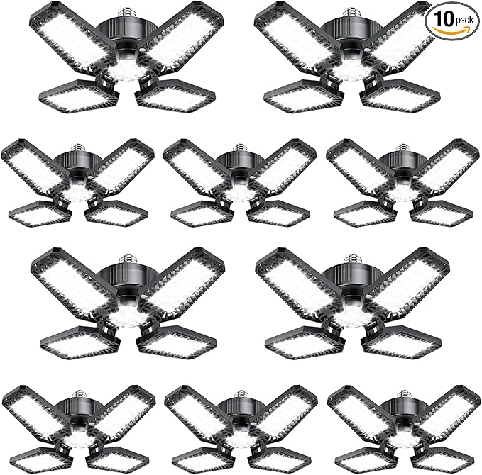 Garage Light 10 Pack 120W, 12000LM LED Lights for Garage with 4+1 Deformable Panels 6500K Screw in LED Shop Lighting for Workshop, Basement Support E26/E27