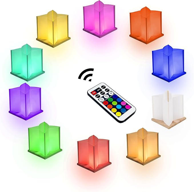 10 Pack 6" Star Shaped Floating Lanterns with Waterproof Wooden Base Sets, Paper Water Lanterns Decoration with LED Tealight Candle (10Sets Lanterns +Multicolor LED Candles +Remote Control)