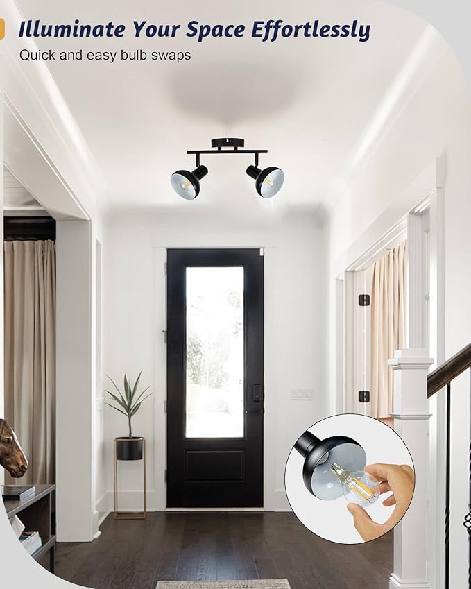 HiBay 2-Light Track Lighting, Modern Directional Ceiling Light Fixture Black, Ceiling Track Spotlight Indoor for Bedroom Kitchen Living Room, E12 Base (Bulbs Not Included)