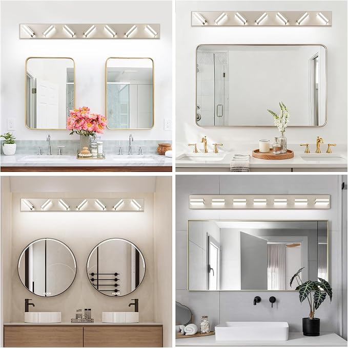 Bathroom Lights Fixtures Over Mirror, 360°Rotate Modern LED Vanity Lights for Bathroom, 56W Dimmable & High CRI Acrylic Wall Lighting, No Assembly Required (Brushed Nickel, 7-Light, 42 Inch)