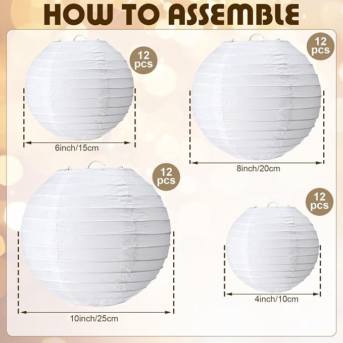 Treela 48 Pcs Paper Lanterns Party Decorations Round,White