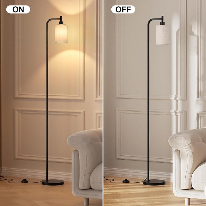 Ziisee Floor Lamps for Living Room - Tall Standing Lamp with Linen Shade, Floor Lamp with LED Bulbs, Modern Floor Lamps for Bedroom Office Corner