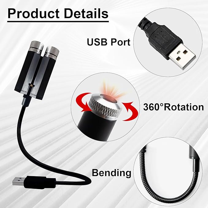 USB Star Night Lights Projector, LEDCARE Sound Activated 3 Modes 2 in 1 Interior Car Roof Lamp, Adjustable Romantic Portable LED Lights for Car Ceiling Bedroom Decoration, Red Purple