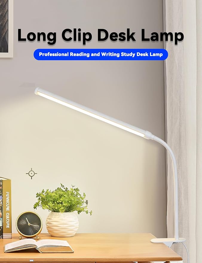 2-Pack LED Desk Lamp with Clamp,College Dorm Room Students Study Reading Desk Lights,Dimming,Hose Desk Lamps,Home Office Computer Light,gooseneck,Swing Arm Work Table Lamps,Clip Bed Light
