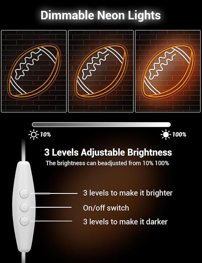 Football Neon Sign, Sport Neon Light Signs for Wall Decor, Football LED Light Up Wall Art for Man Cave, Teens, Boys, and Girls' Bedrooms, Game Room, Gift for Fans Teens (Football)