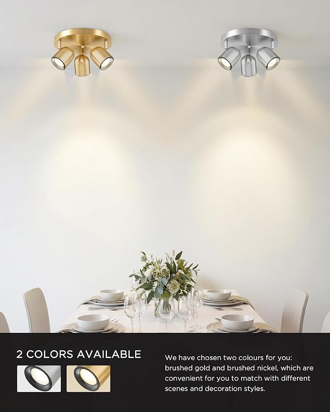 FEMILA 3 Light Track Lighting Fixtures Ceiling, Brushed Nickel Round Track Lighting Fixtures 3000K GU10 Bulbs Included, LED Track Lights for Kitchen, Living Room, Bedroom, 4FS78F-3 BN