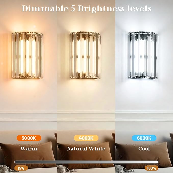 Black Battery Operated Wall Sconces Set of Two, Crystal Wireless Wall Light with Remote, Rechargeable Cordless Wall Lamp 12 RGB and 3 CCT Dimmable Decor for Bedroom Living Room Hallway