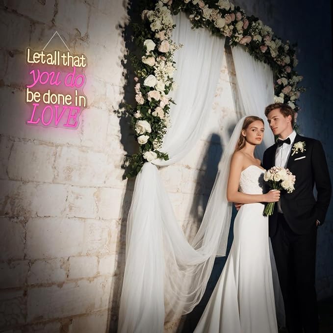 Let all that you do be done in Love Neon Sign Led Sign with USB Powered for Wedding Betrothal Wedding Reception Cafe, Church, or Party, USB-Powered Versatile Room & Event Decoration