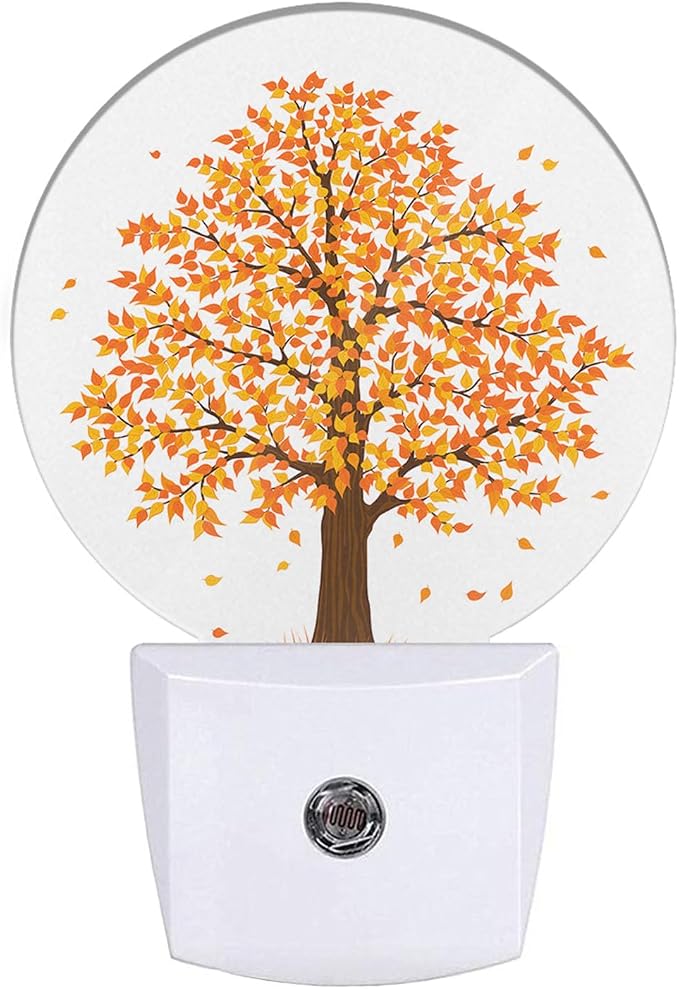 EKOBLA Maple Tree Night Light, Fall Orange and Yellow Leaf Night Lights Plug Into Wall with Auto Sensor for Home Indoor Decor