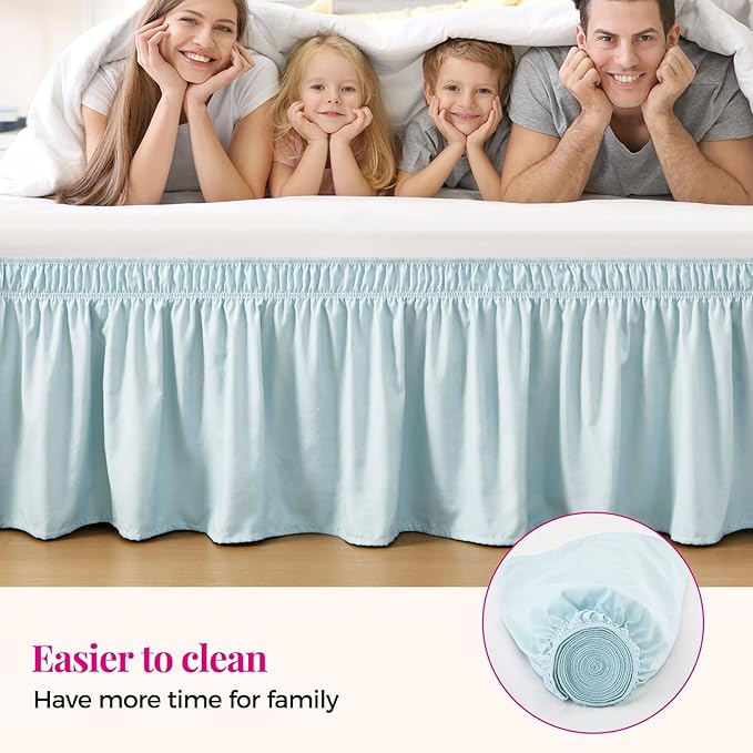 RIMELA Blue Bed Skirt King Size 18 Inch Drop, Wrap Around Elastic Bedskirt, Dust Ruffle for Adjustable Bed Base Machine Washable Easy to Install Bed Skirts